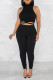 Black Casual Solid Patchwork O Neck Sleeveless Two Pieces