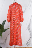 Red Casual Solid See-through Turtleneck Long Sleeve Dresses