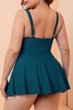 Ink Green Sexy Solid Backless Spaghetti Strap Plus Size Swimwear (With Paddings)