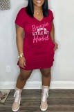 Pink Casual Letter Print Basic O Neck Short Sleeve Dress