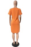 Pink Casual Letter Print Basic O Neck Short Sleeve Dress