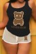 Black khaki Casual Print Letter U Neck Sleeveless Two Pieces