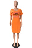 Pink Casual Letter Print Basic O Neck Short Sleeve Dress