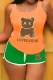Orange Green Casual Print Letter U Neck Sleeveless Two Pieces