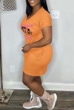 Pink Casual Letter Print Basic O Neck Short Sleeve Dress