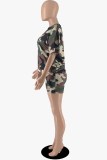 Pink Casual Camouflage Print Letter O Neck Short Sleeve Two Pieces