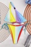 Rainbow Color Sexy Print Bandage Backless Swimwears (With Paddings)