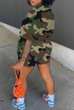 Pink Casual Camouflage Print Letter O Neck Short Sleeve Two Pieces
