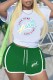 Green Casual Sportswear Print Letter O Neck Short Sleeve Two Pieces