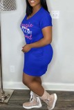 Pink Casual Letter Print Basic O Neck Short Sleeve Dress