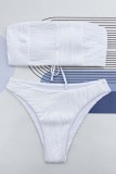 White Sexy Solid Backless Swimwears (With Paddings)