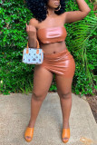 Red Sexy Solid Bandage Patchwork Asymmetrical Strapless Short Sleeve Two Pieces