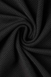 Black Casual Solid Patchwork Zipper Turndown Collar Tops