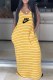 Yellow Bohemian Striped Letter Spaghetti Strap A Line Dresses