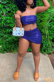 Red Sexy Solid Bandage Patchwork Asymmetrical Strapless Short Sleeve Two Pieces