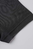 Black Sexy Solid Hollowed Out O Neck Short Sleeve Dress