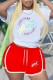 Red Casual Sportswear Print Letter O Neck Short Sleeve Two Pieces