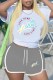 Grey Casual Sportswear Print Letter O Neck Short Sleeve Two Pieces