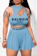 Blue Sexy Print Hollowed Out Letter O Neck Sleeveless Two Pieces