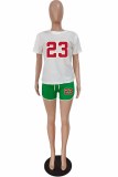 Green Casual Sportswear Print Patchwork O Neck Short Sleeve Two Pieces