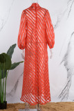 Red Casual Solid See-through Turtleneck Long Sleeve Dresses