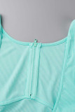 Blue Sexy Solid Patchwork V Neck Skinny Jumpsuits