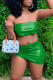 Green Sexy Solid Bandage Patchwork Asymmetrical Strapless Short Sleeve Two Pieces