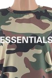 Pink Casual Camouflage Print Letter O Neck Short Sleeve Two Pieces