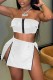 White Sexy Solid Patchwork Slit Zipper Strapless Sleeveless Two Pieces