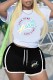 Black Casual Sportswear Print Letter O Neck Short Sleeve Two Pieces