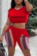 Red Sexy Print Letter O Neck Short Sleeve Two Pieces
