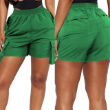 Green Casual Solid Patchwork Pocket Asymmetrical Straight High Waist Straight Solid Color Bottoms