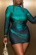 Black Green Casual Print Backless O Neck Long Sleeve Dresses