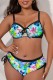 Multicolor Sexy Print Backless Spaghetti Strap Plus Size Swimwear (With Paddings)
