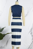 Pink Casual Print Basic O Neck Sleeveless Two Pieces