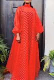 Red Casual Solid See-through Turtleneck Long Sleeve Dresses