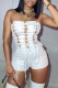 White Sexy Solid Draw String Strapless Skinny Jumpsuits