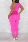 Pink Casual Solid Patchwork O Neck Sleeveless Two Pieces
