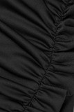 Black Sexy Solid Hollowed Out O Neck Short Sleeve Dress