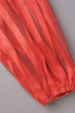 Red Casual Solid See-through Turtleneck Long Sleeve Dresses