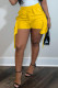 Yellow Casual Solid Patchwork Pocket Asymmetrical Straight High Waist Straight Solid Color Bottoms