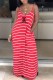 Red Bohemian Striped Letter Spaghetti Strap A Line Dresses