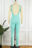 Blue Sexy Solid Patchwork V Neck Skinny Jumpsuits