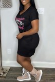 Pink Casual Letter Print Basic O Neck Short Sleeve Dress