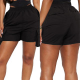 Black Casual Solid Patchwork Pocket Asymmetrical Straight High Waist Straight Solid Color Bottoms
