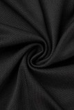 Black Sexy Solid Hollowed Out O Neck Short Sleeve Dress