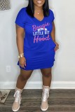 Pink Casual Letter Print Basic O Neck Short Sleeve Dress