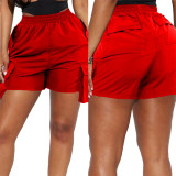 Red Casual Solid Patchwork Pocket Asymmetrical Straight High Waist Straight Solid Color Bottoms