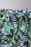 Pink Sexy Casual Print Bandage Slit V Neck Short Sleeve Two Pieces