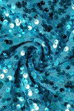 Blue Sexy Patchwork Sequins See-through O Neck Long Sleeve Dresses